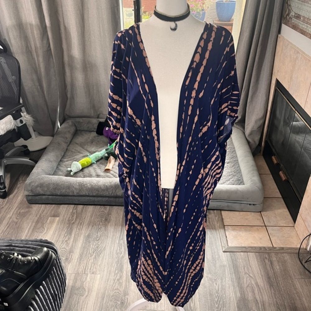 Boho Navy Tie-Dye Short Sleeve Kimono – One Size